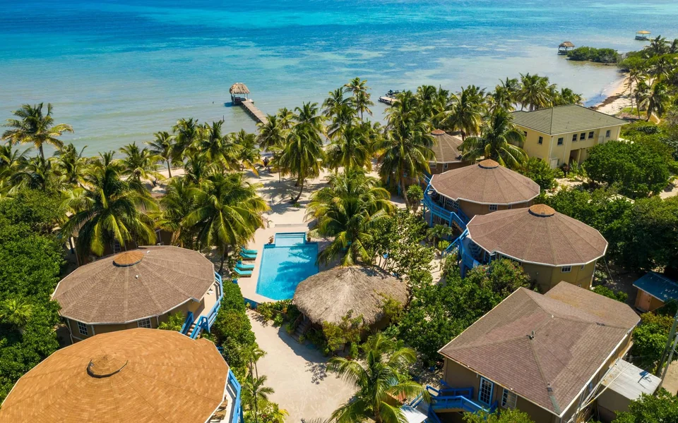 Aerial view of White Sands Cove Resort on Ambergris Caye